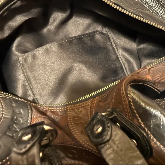 COACH Ashley 15474 Patchwork Shoulder Bag 13”x9”x4” Inside pockets. BlackBrn EUC - Picture 11 of 15